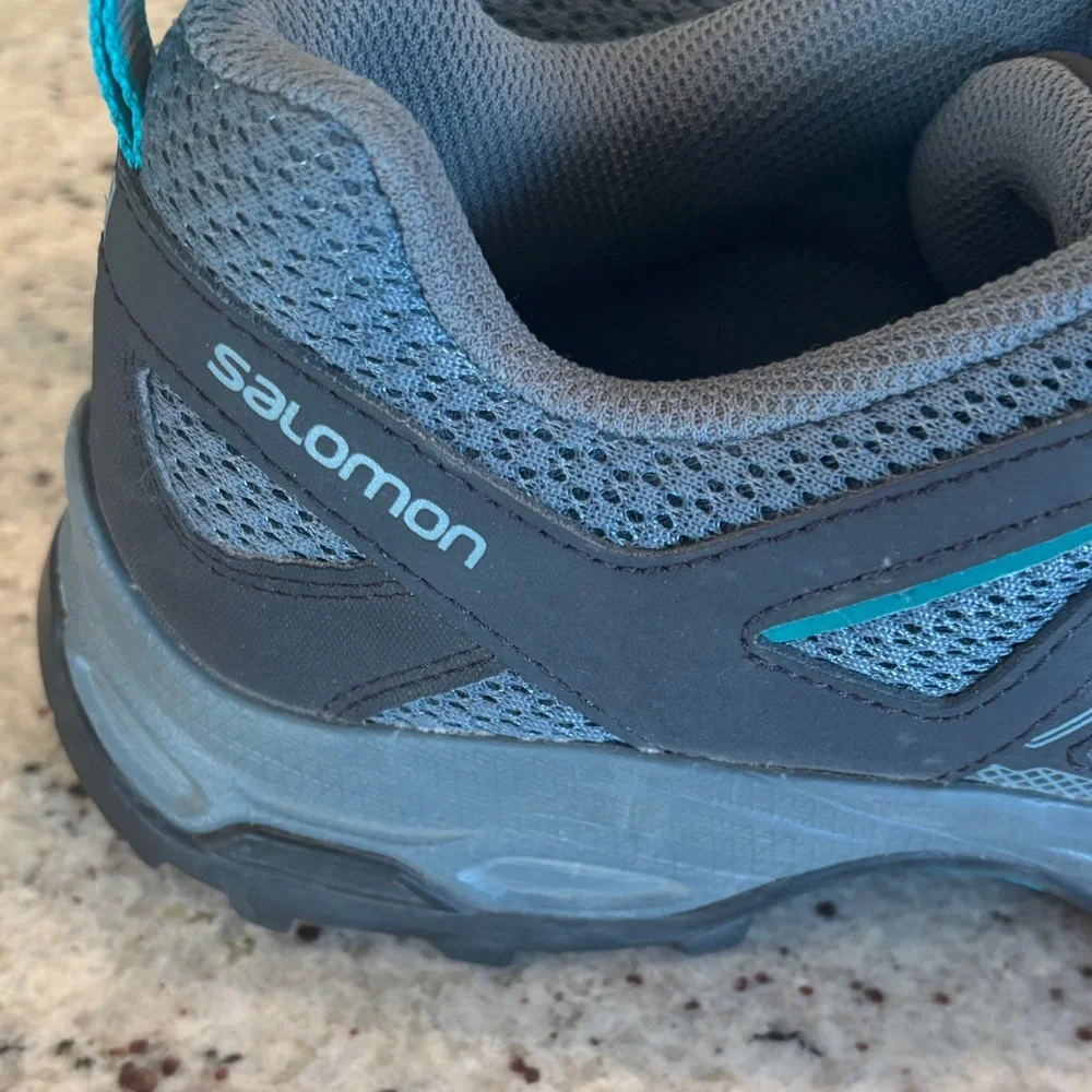 Salomon Gray with Teal Accent Trail Sneakers